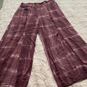 Wide Leg Tie-Dye Lounge Pants - Plum with slits on